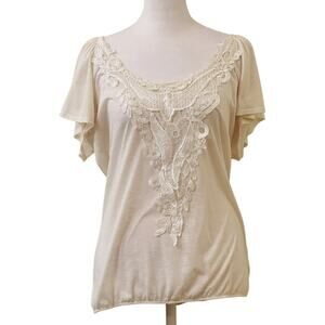 Isabella's Closet Cream Butterfly Sleeve Top Lace Detail Size Large